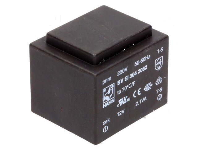 Transformator: ingegoten; 2,1VA; 230VAC; 12V; 175mA; PCB; BVEI Transformator: ingegoten; 2,1VA; 230VAC; 12V; 175mA; PCB; BVEI